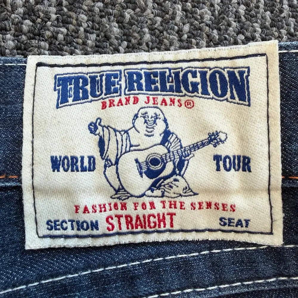 True Religion Straight Jeans Mens Dark Wash Relaxed Straight Flap Pocket 38x33
